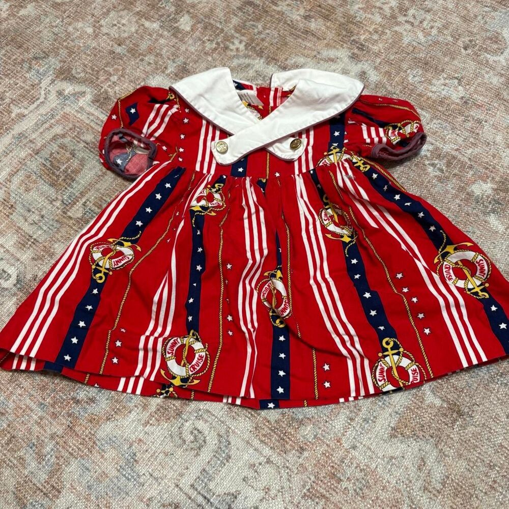 Vintage Sailor Nautical Baby Dress with Anchors and Stars
